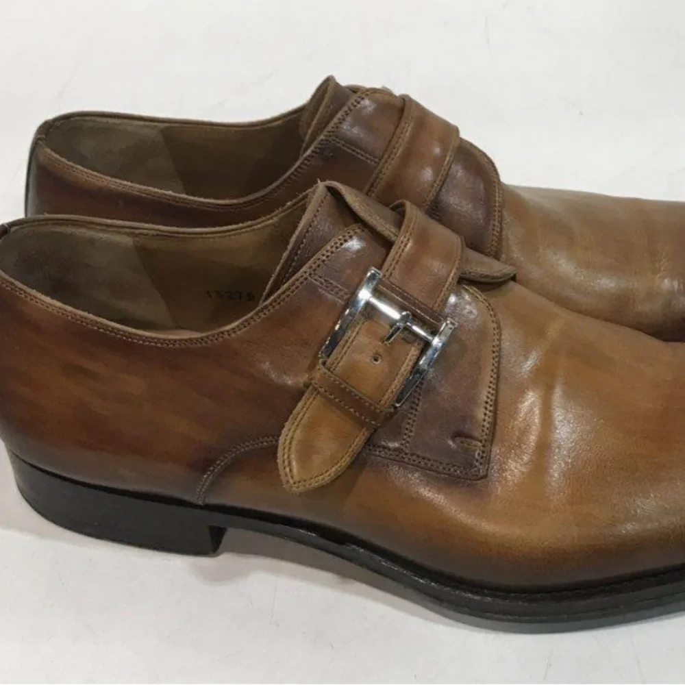 Men's Magnanni Brown Leather Monk Strap Dress Shoes Size 13M